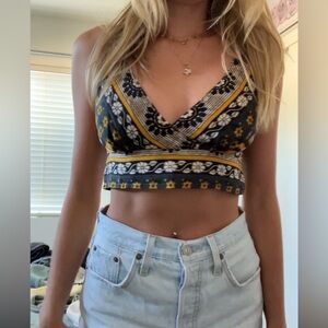 Bohemian Floral Crop Top - Black and Yellow